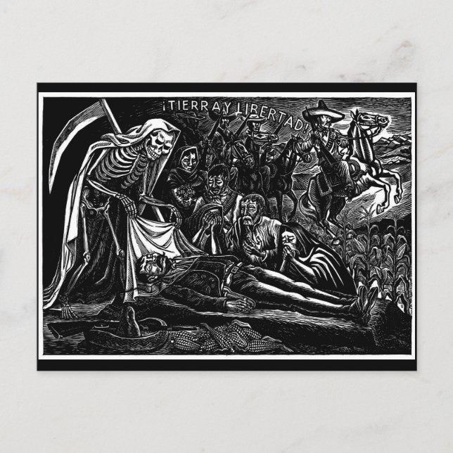 Postal Festiva Santa Muerte y el Soldado c. México en 1951 (Anverso)