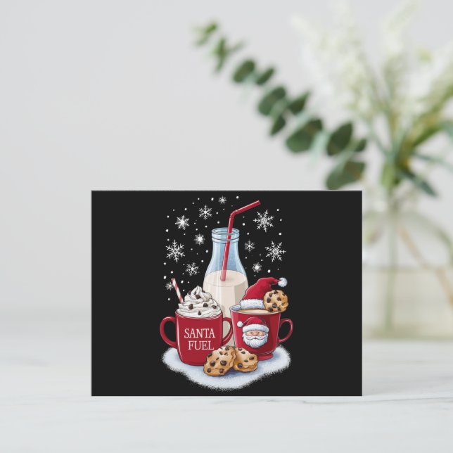 Postal Festiva Santa Navidades Leche y Cookies Latte Family Xmas (Anverso de pie)