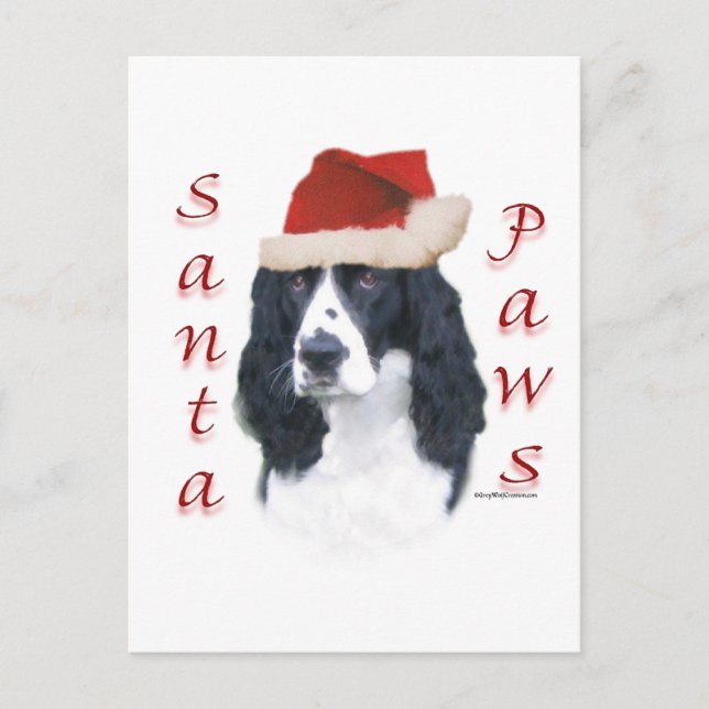 Postal Festiva Santa Paws de English Springer Spaniel (Anverso)