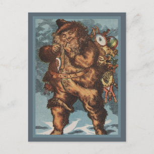 Postal Festiva Santa peludo que fuma su tubo
