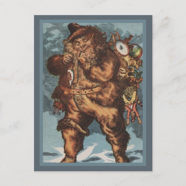 Postal Festiva Santa peludo que fuma su tubo (Anverso)