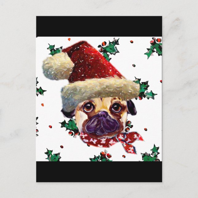 Postal Festiva Santa Pug (Anverso)
