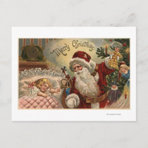 Postal Festiva Santa que sostiene la muñeca, chica durmiente
