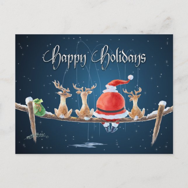 Postal Festiva SANTA & REINDEER & TEXT por SHARON SHARPE (Anverso)