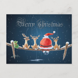 Postal Festiva SANTA & REINDEER & TEXT por SHARON SHARPE