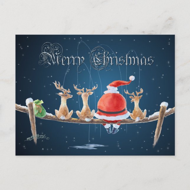 Postal Festiva SANTA & REINDEER & TEXT por SHARON SHARPE (Anverso)