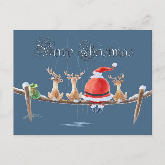 Postal Festiva SANTA & REINDEER & TEXT por SHARON SHARPE (Anverso)