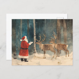 Postal Festiva Santa Reindeer Vintage Christmas