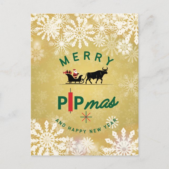 Postal Festiva Santa Riding a Bull Sleigh – Forex Pipmas Gift  (Anverso)