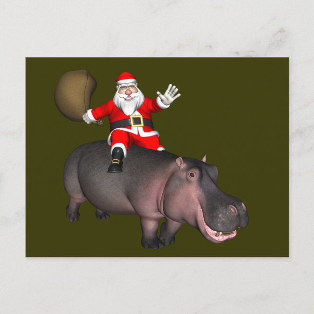 Postal Festiva Santa Riding En Hippo (Anverso)