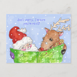 Postal Festiva santa, rudolf y la lista