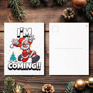 Postal Festiva Santa Running, Humor Quote Holiday Funny Christmas