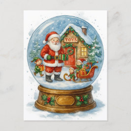Postal Festiva Santa’s Toy Workshop Christmas Snow Globe Postcard