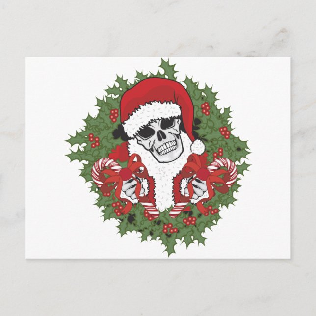 Postal Festiva Santa Skull con Wreath (Anverso)