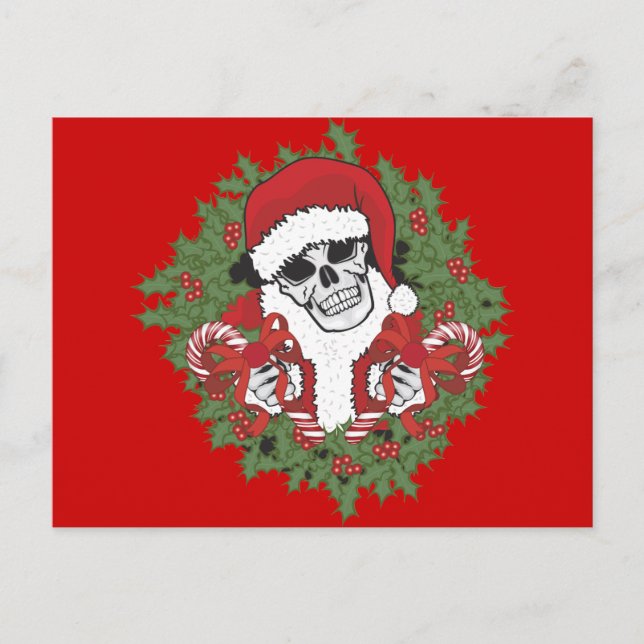 Postal Festiva Santa Skull con Wreath (Anverso)