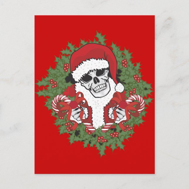 Postal Festiva Santa Skull con Wreath (Anverso)