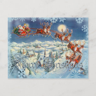 Postal Festiva SANTA, SLEIGH, REINDEER & TEXT por SHARON SHARPE