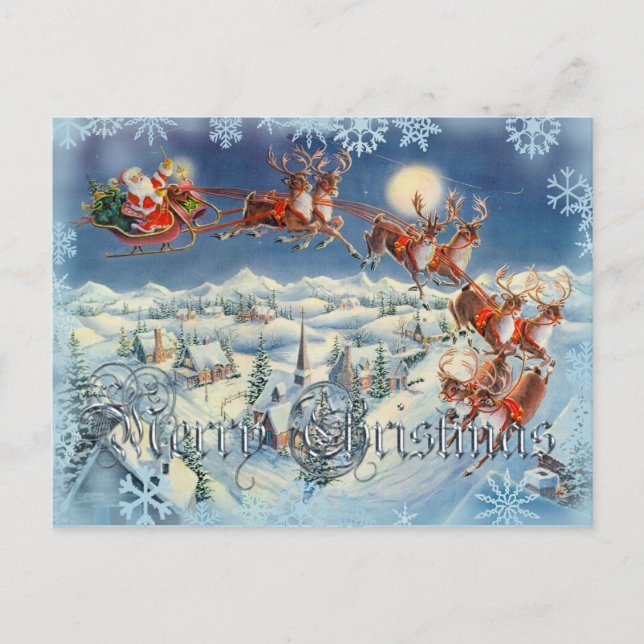 Postal Festiva SANTA, SLEIGH, REINDEER & TEXT por SHARON SHARPE (Anverso)