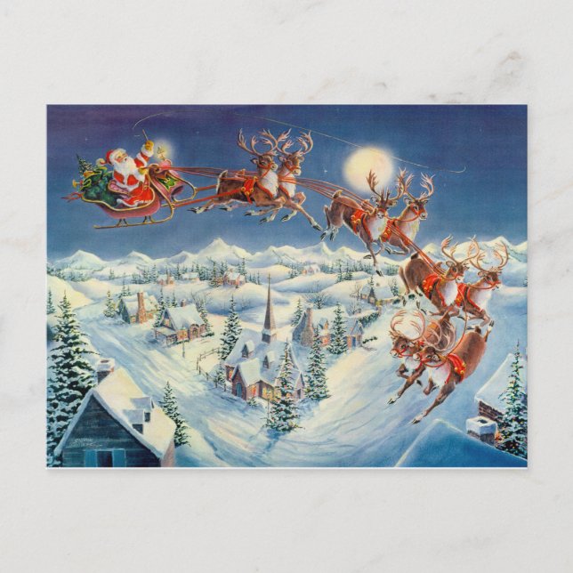 Postal Festiva SANTA, SLEIGH & REINDEPENDE de SHARON SHARPE (Anverso)