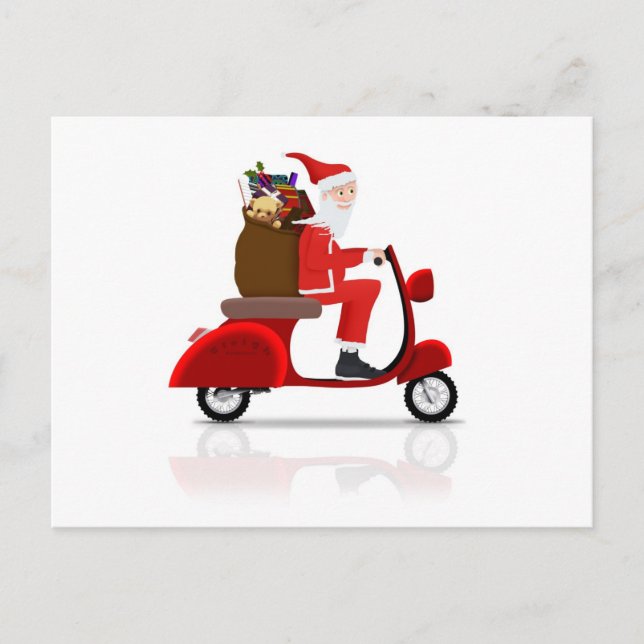 Postal Festiva Santa sobre Scooter (Anverso)