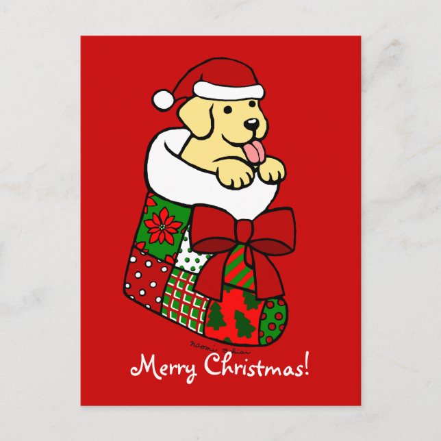 Postal Festiva Santa Stocking Yellow Labrador Puppy Personalizado (Anverso)