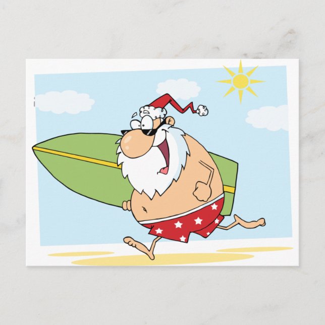 Postal Festiva Santa-Surfer-On-The-Beach (Anverso)