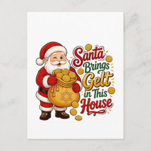 Postal Festiva Santa trae gelt en esta casa Christmukkah judío 
