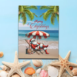 Postal Festiva Santa under a Beach Umbrella Christmas