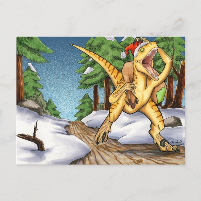 Postal Festiva Santa Velociraptor (Anverso)