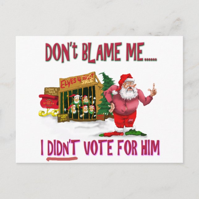Postal Festiva Santa w/Elves para el alquiler/el chiste político (Anverso)
