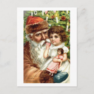 Postal Festiva Santa y Chica con muñeca