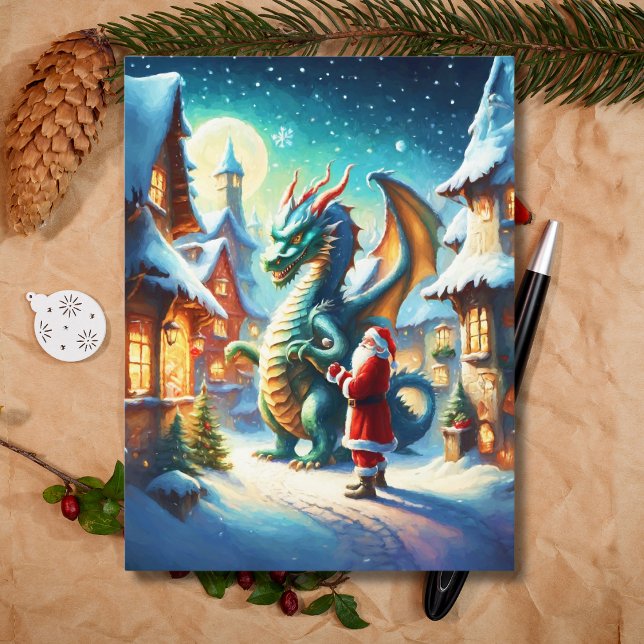 Postal Festiva Santa Y Dragón En Polo Norte En Navidades (Subido por el creador)