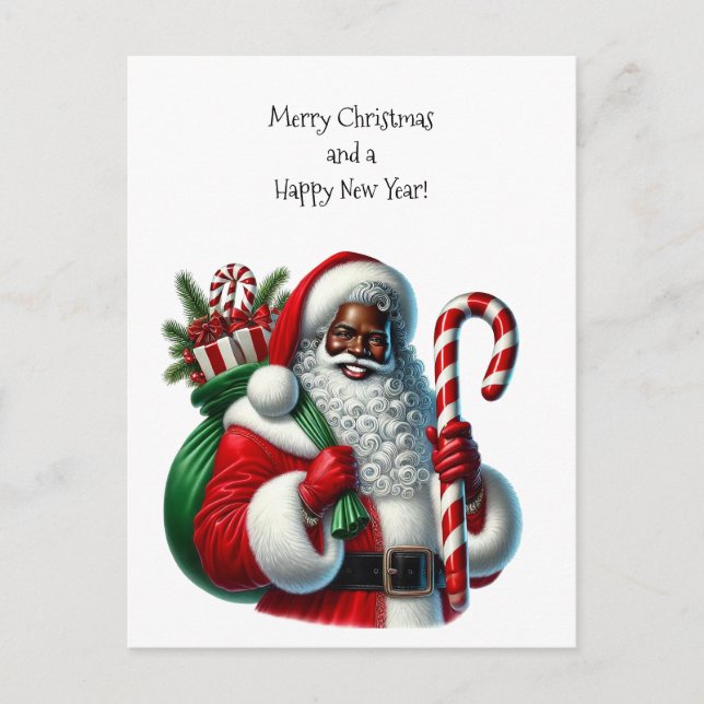 Postal Festiva Santa y la bolsa de regalos (Anverso)