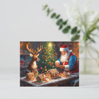 Santa y los renos hacen casa de pan de jengibre