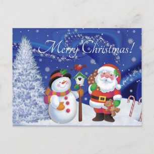 Postal Festiva Santa y muñeco de nieve