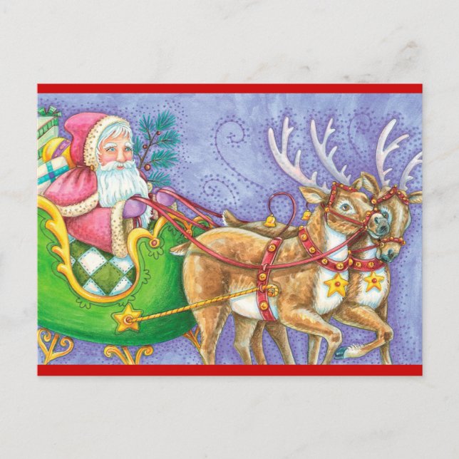 Postal Festiva Santa y Navidades de renos (Anverso)