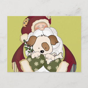 Postal Festiva Santa y Puppy