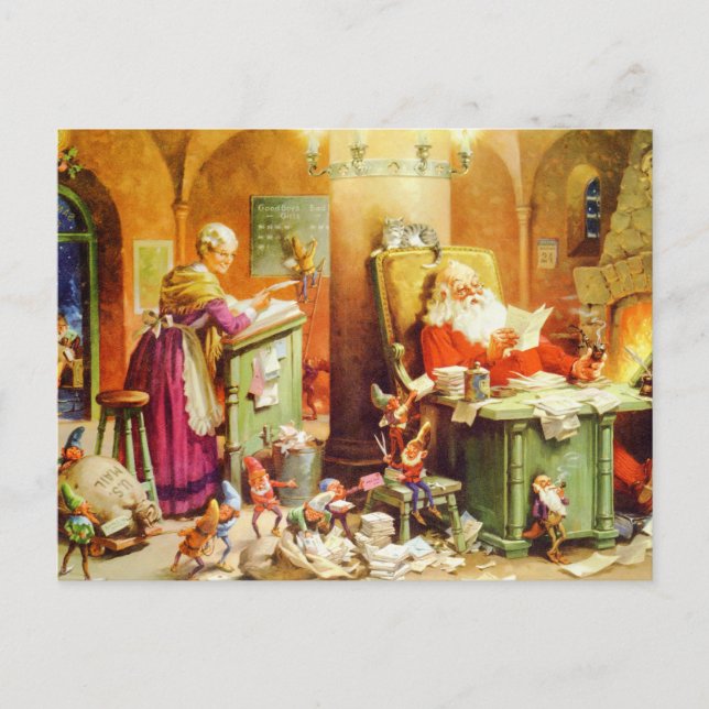 Postal Festiva Santa y señora Claus en el Polo Norte (Anverso)