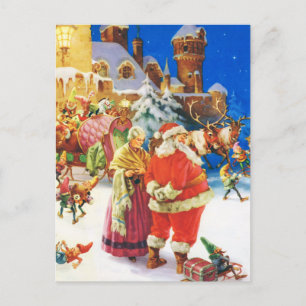 Postal Festiva Santa y señora Claus, Nochebuena, Polo Norte