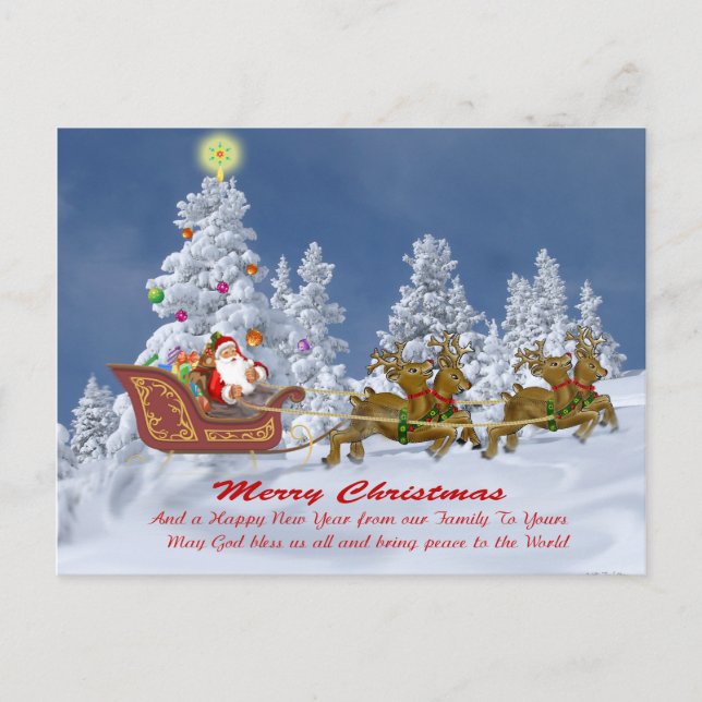 Postal Festiva Santa y sus cartas de Navidades renos (Anverso)
