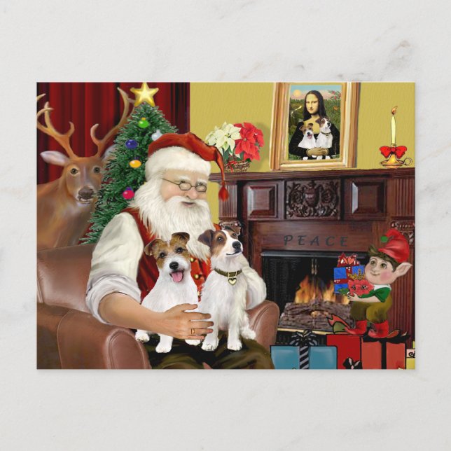 Postal Festiva Santa's Two Jack Russell Terriers (Anverso)