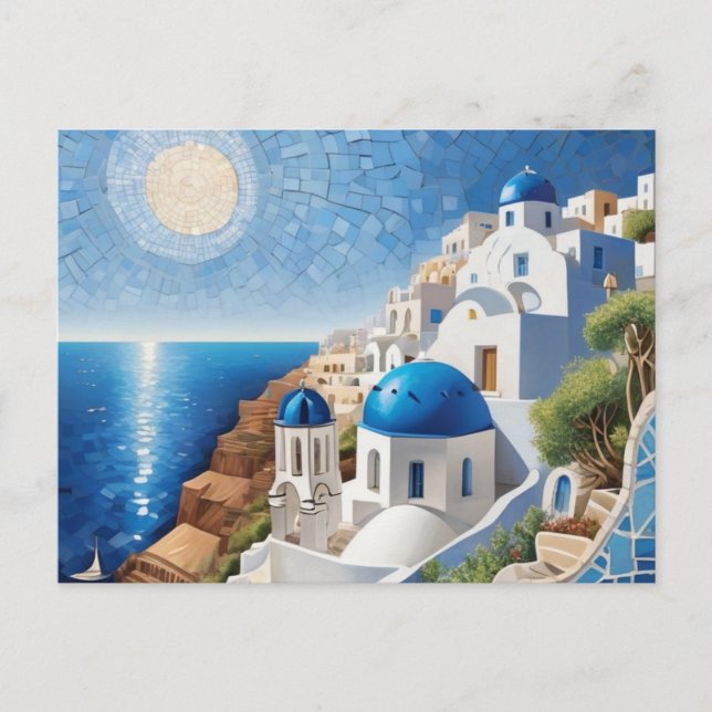 Postal Festiva Santorini Grecia Mezcla de medios Mosaic - Isla Gr (Anverso)