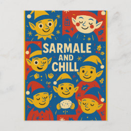 Postal Festiva Sarmale and Chill elves Christmas Card 