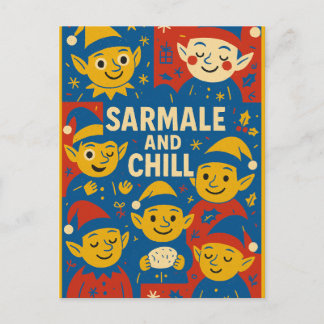 Postal Festiva Sarmale and Chill elves Christmas Card 