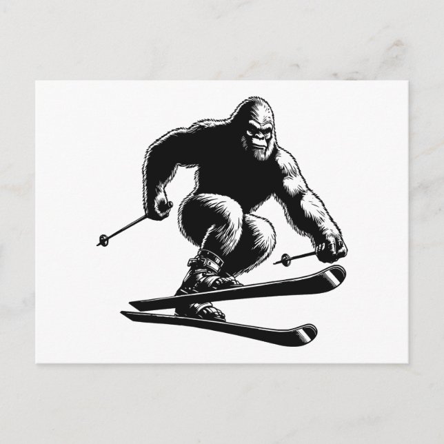 Postal Festiva Sasquatch Esquí (Anverso)