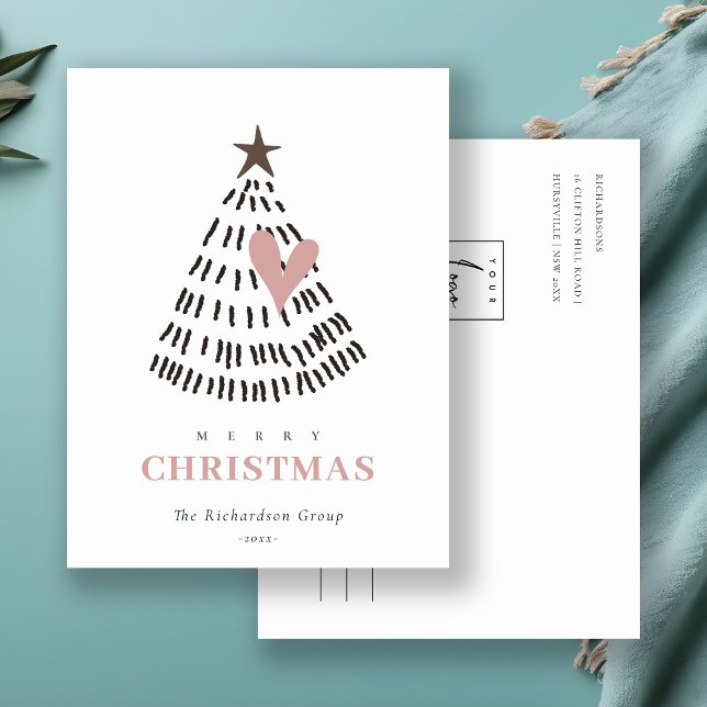 Postal Festiva Scandi Minimal Blush Heart Christmas Tree Logo (Subido por el creador)