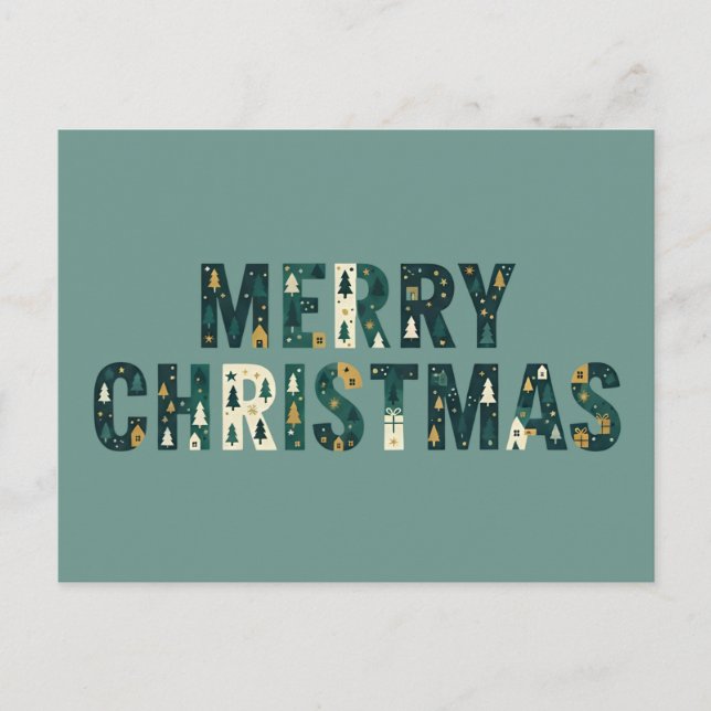 Postal Festiva Scandinavian Merry Christmas Tree Winter Snow (Anverso)