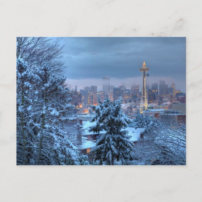 Postal Festiva Scenic View of Snowy Seattle (Anverso)
