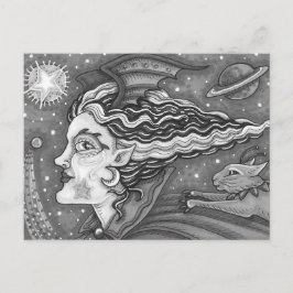 POSTAL FESTIVA SCI FI SPACE WITCH & COMET CAT BLK/WHT HALLOWEB