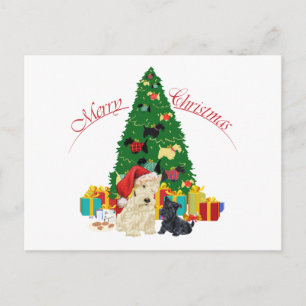 Postal Festiva Scottie Trigueño y vacaciones de cachorro